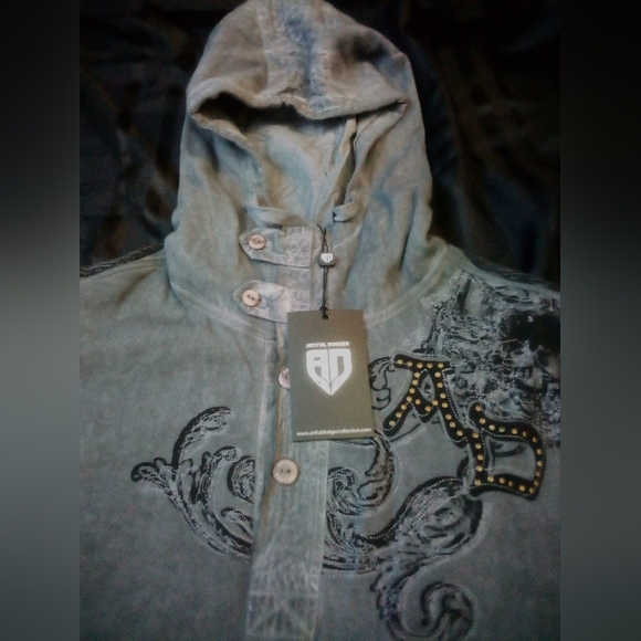 Artful Dodger Ancient Rustic Gothic Graphic Design Spray Hoodie Men's 3XL Gray - Picture 5 of 15